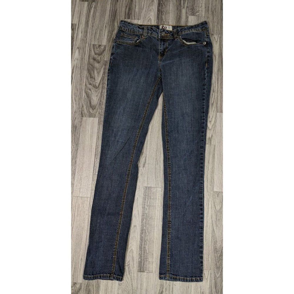 (3/$35) SO Average Embroidered Pockets Straight Leg Denim Blue Jeans
